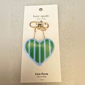 NEW Kate Spade x Target Striped Heart Coin Purse Keychain Bag Charm Green/Blue